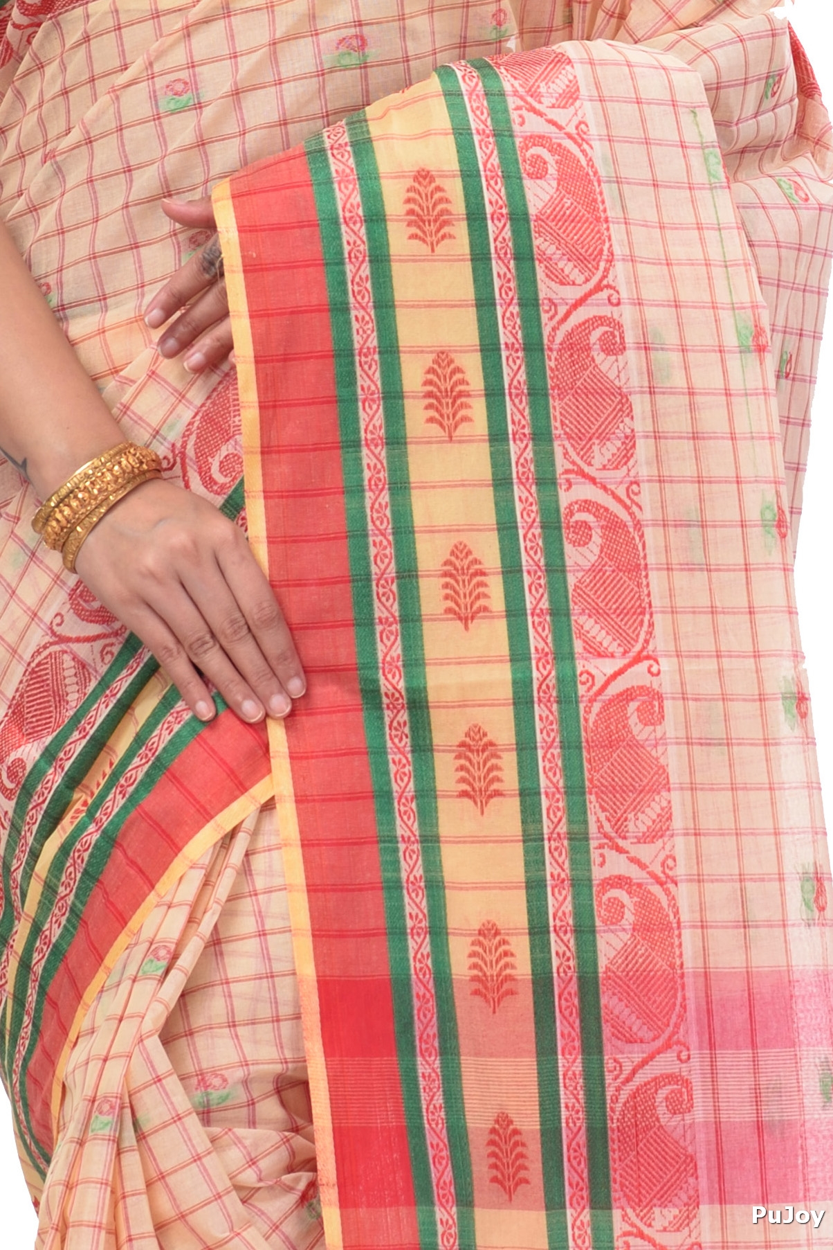 White Pure Cotton ChakButi Tant Saree (126)
